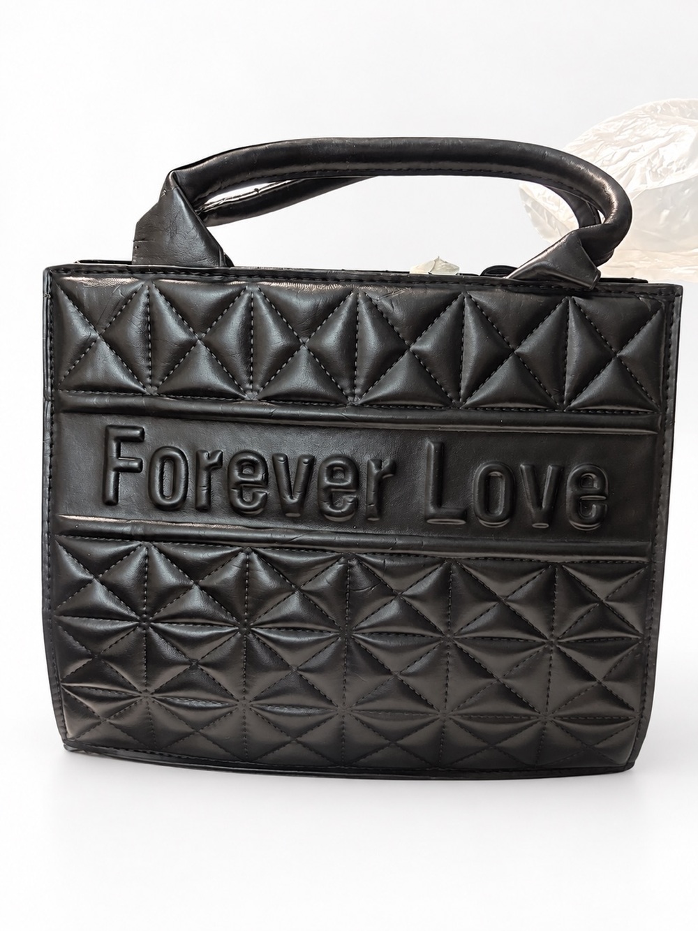 Forever Love Quilted Black Tote Bag